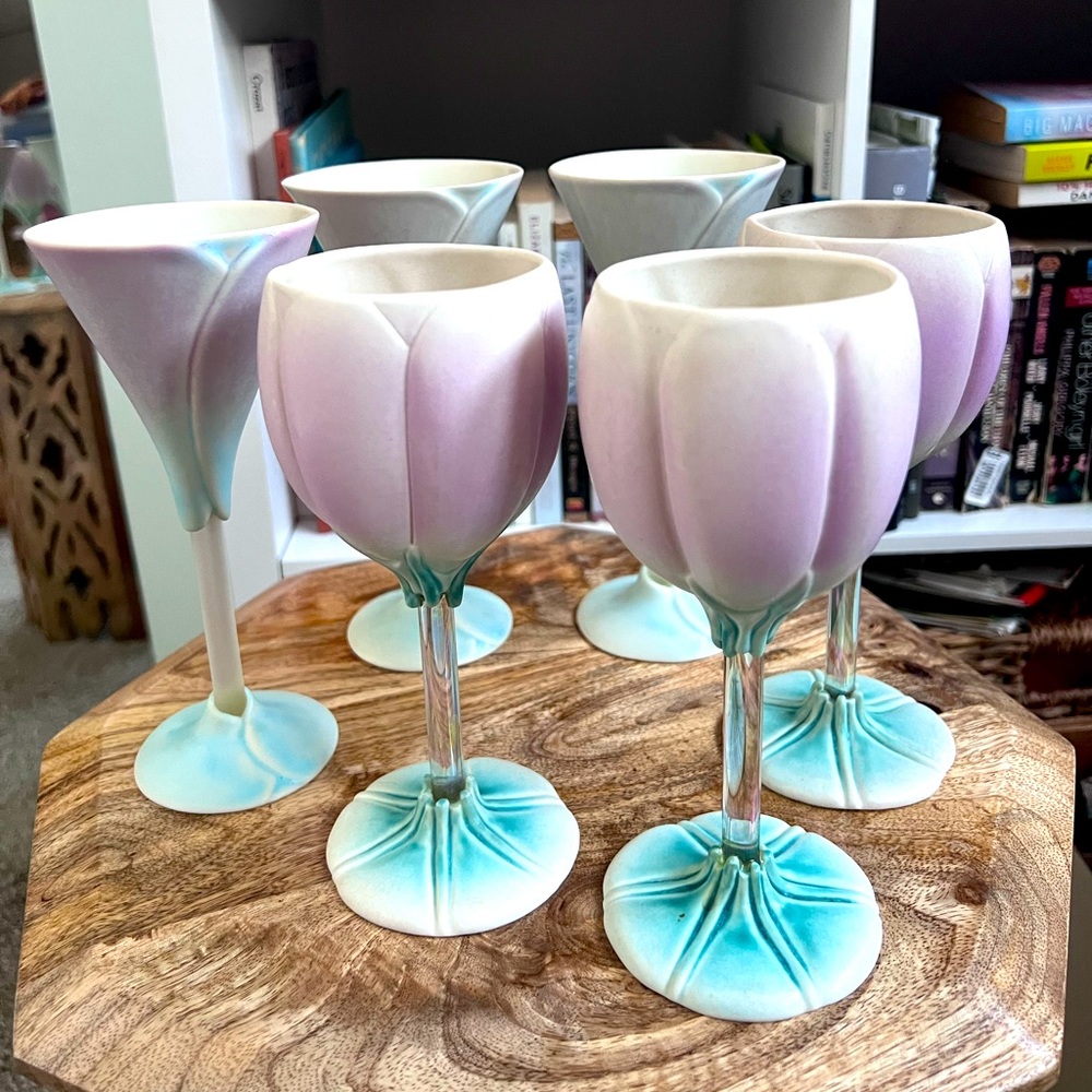 3 Vintage Tulip Wine Glasses
